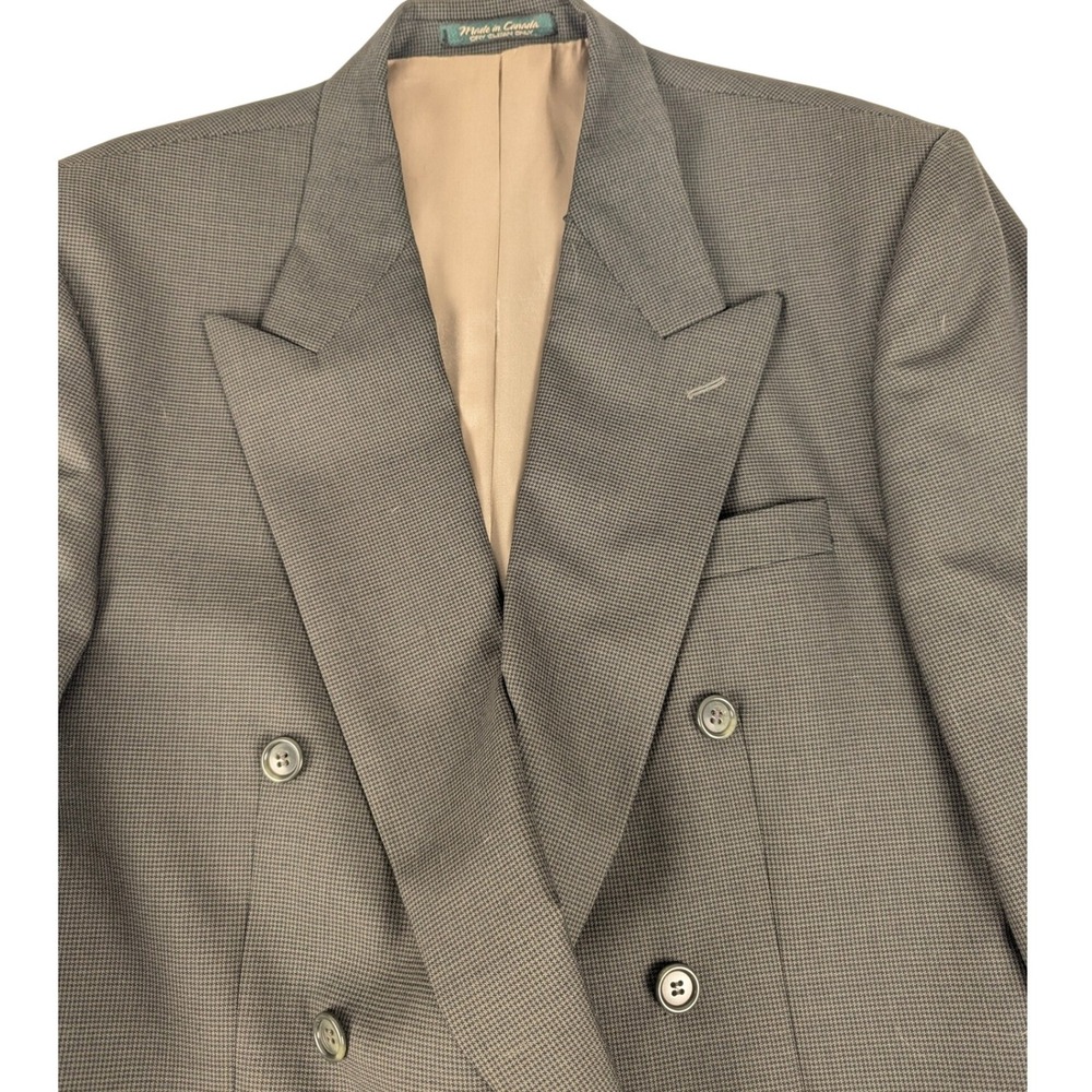 Lord & Taylor Mens 42R Double Breasted Blazer Pure Virgin Wool Grey Houndstooth